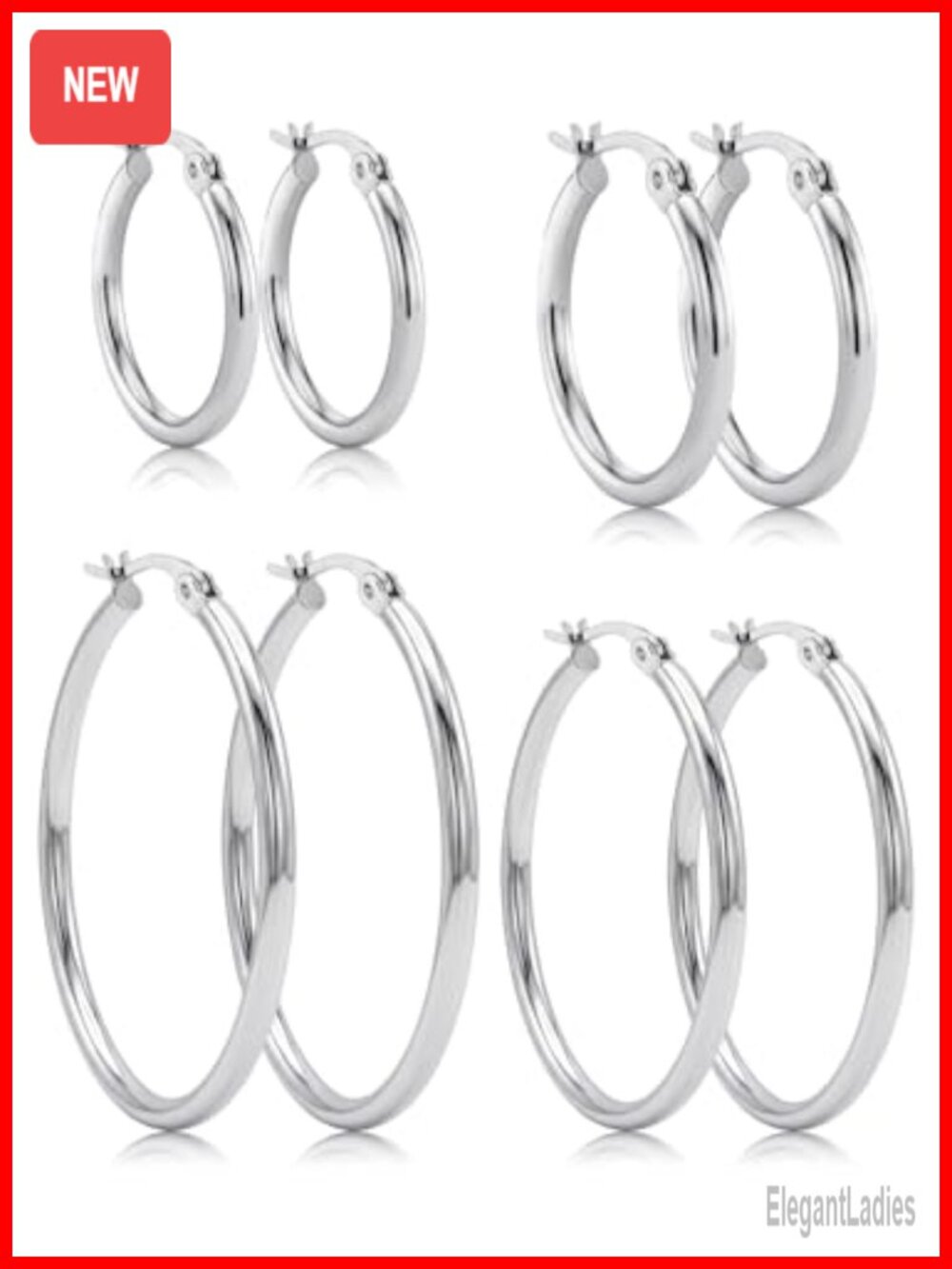 Stainless Steel Hoop Earrings Set 4 Pairs 14K White Gold Plated